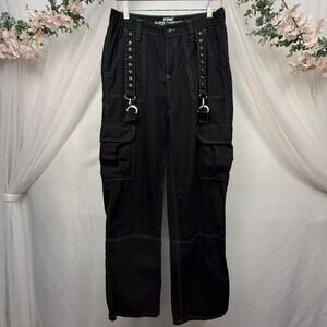 HT Denim Carpenter Black Green Hi-Rise Cargo Pants Size 5 Women's